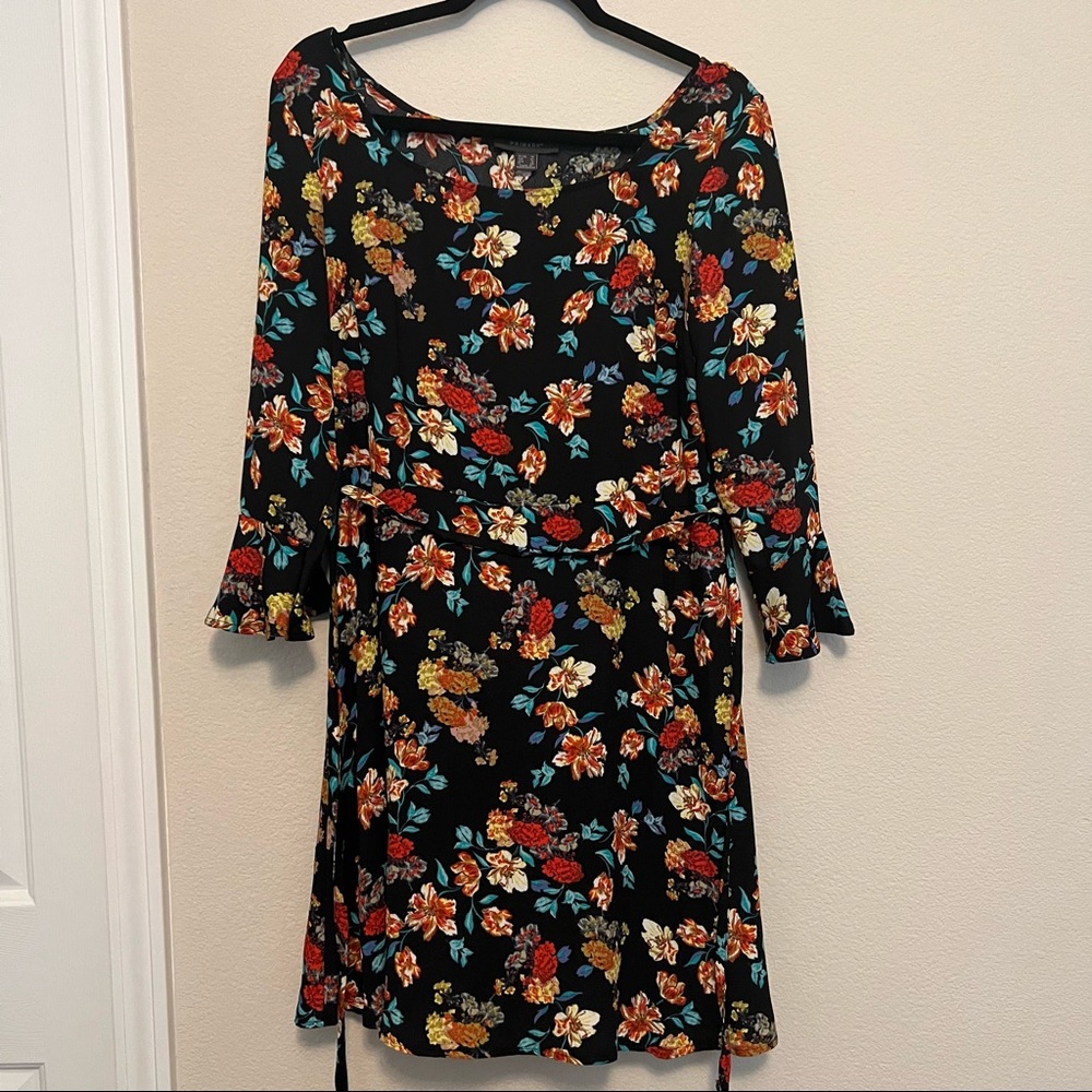 Floral & Black Dress with 3/4 Sleeves Size 10